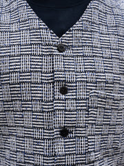 patch-pocket waistcoat in navy and white indian cotton jacquard