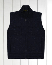 gilet zippé à col officier en laine et cachemire bleu profond moucheté Inis Meáin