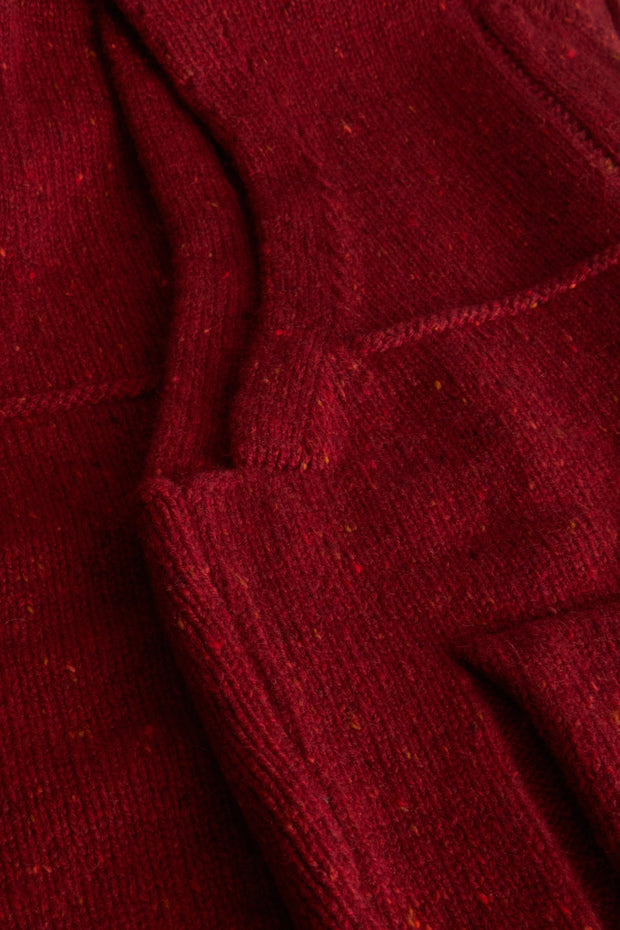 gilet zippé à col officier en laine et cachemire rouge moucheté Inis Meáin