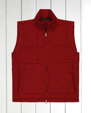 gilet zippé à col officier en laine et cachemire rouge moucheté Inis Meáin