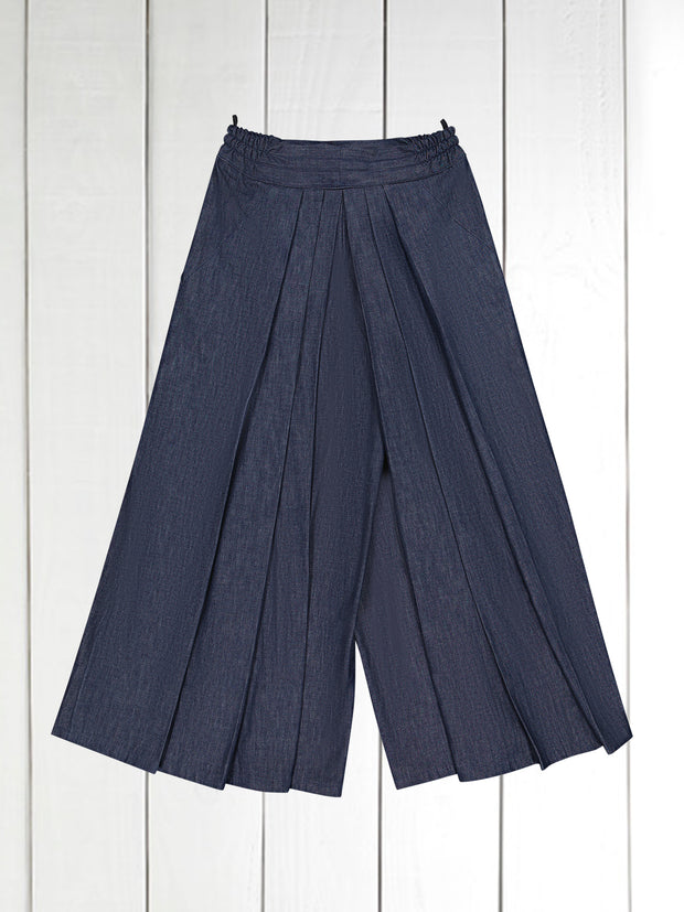 pantalon hakama en denim indigo