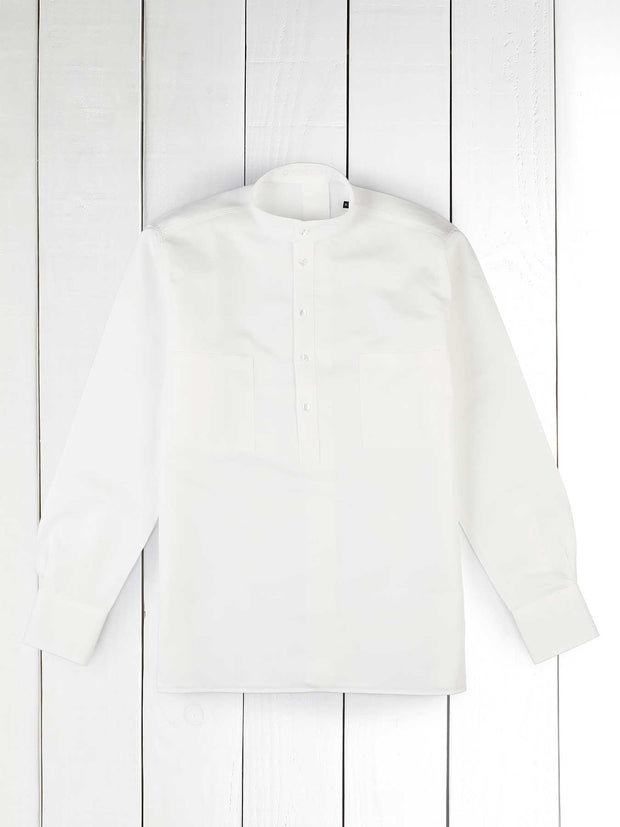 chemise col mao en toile de coton et lin natural à boutons ton-sur-ton