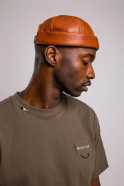 camel leather Miki docker beanie by Béton Ciré