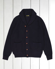 cardigan in 100% navy lambswool with shawl collar