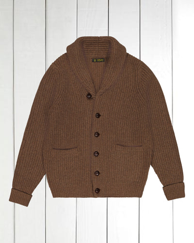 cardigan à col châle 100 % lambswool tabac