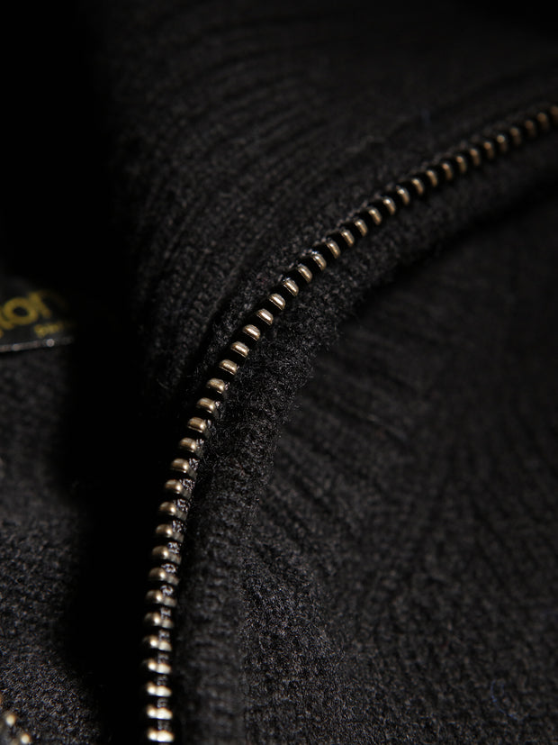 alan paine zipped cardigan in black lambswool