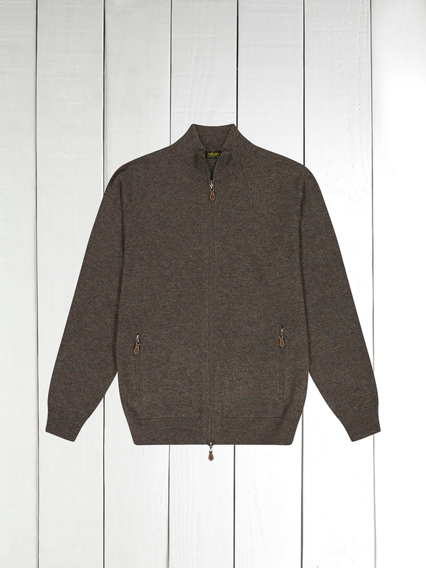 zipped cardigan in brown cask geelong