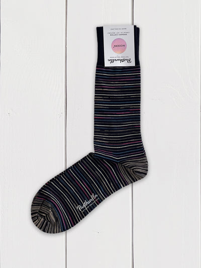 organic cotton pantherella socks with navy-blue irregular stripe