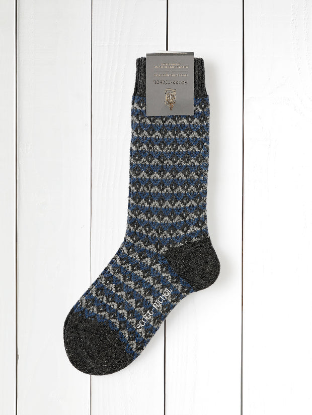 chunky scott-nichol socks in charcoal fleck silk and merino
