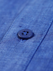 klein-blue pure-linen canvas mao-collar shirt