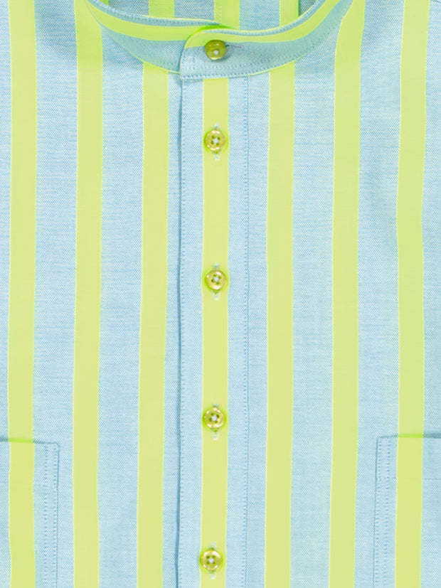 mao-collar shirt in reflective fluorescent oxford cotton