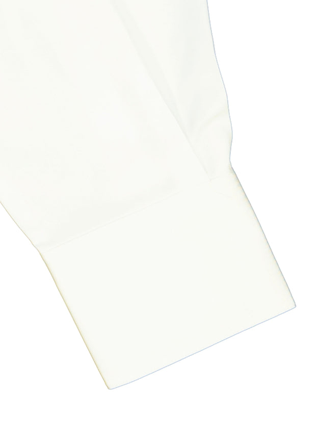 mao-collar shirt in white cotton canvas with multicolored buttons