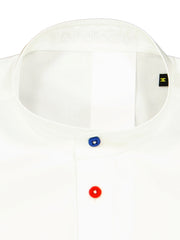 mao-collar shirt in white cotton canvas with multicolored buttons