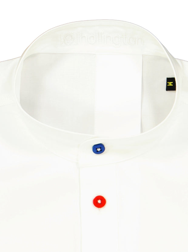 mao-collar shirt in white cotton canvas with multicolored buttons