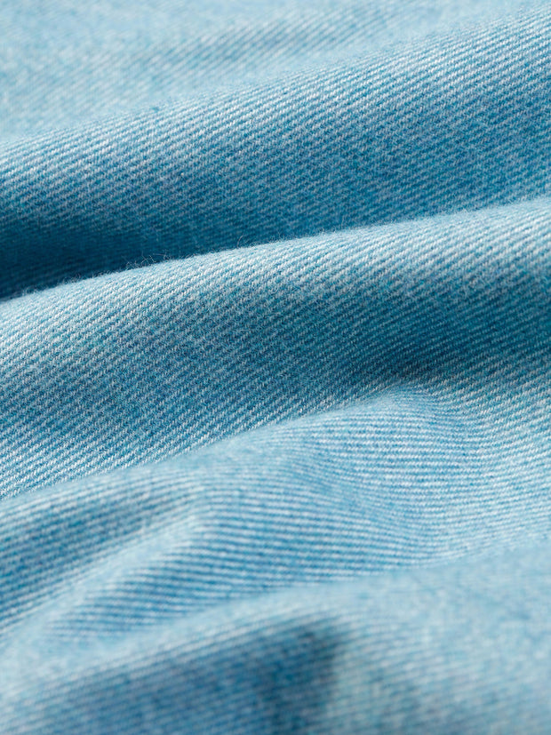 caspian-blue flannel nehru-collar shirt 