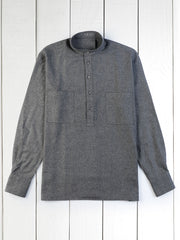 grey marl cotton flannel nehru-collar shirt