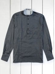 nehru-collar shirt in charcoal textured cotton