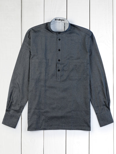 nehru-collar shirt in charcoal textured cotton