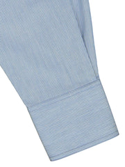 mao-collar shirt in powder blue pinstriped cotton 