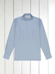 chemise col mao en coton à fines rayures bleu poudré