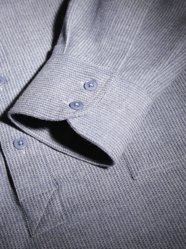 chalk-blue pinstripe cotton mao-collar shirt