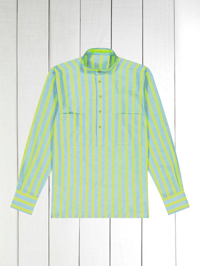 mao-collar shirt in reflective fluorescent oxford cotton