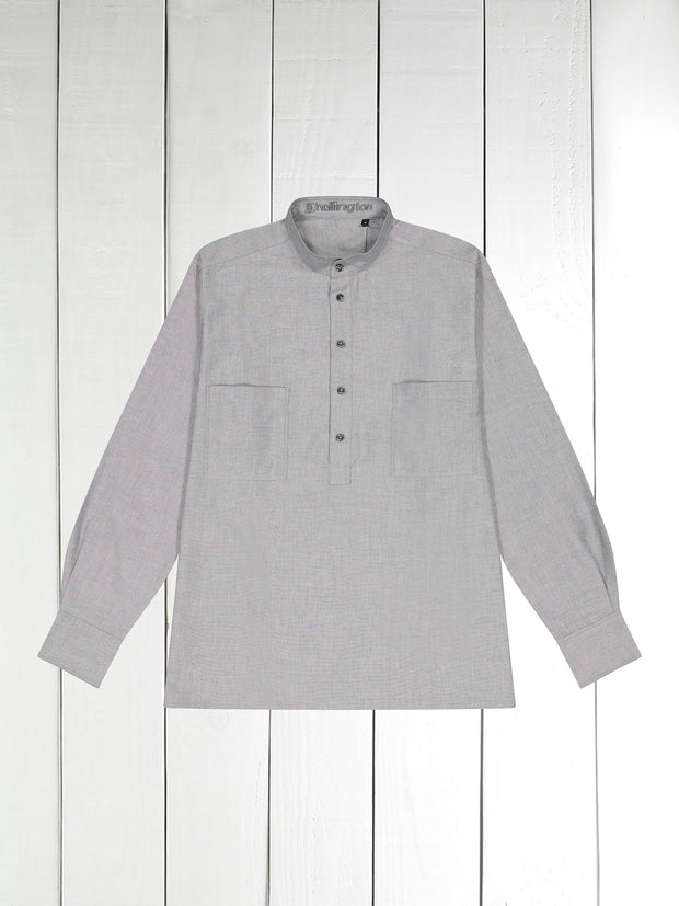 chemise col mao en coton oxford grey