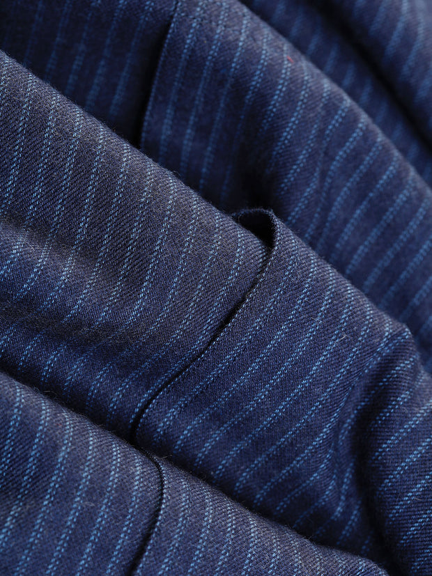 chemise à col nehru coton rayé bleu marine