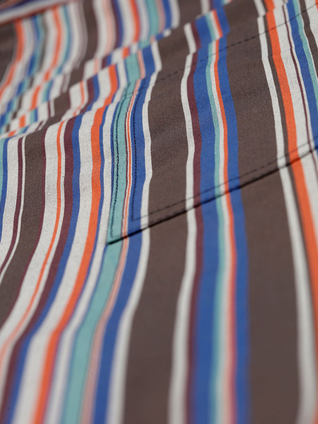 burgundy striped cotton canvas nehru-collar shirt 