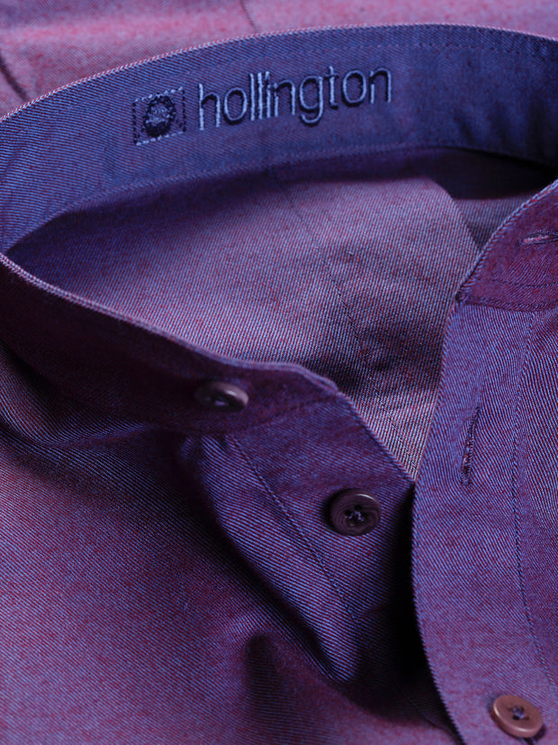 purple flannel nehru-collar shirt 