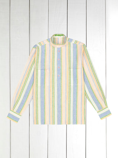 mao-collar shirt in pure linen with tangy fancy stripes 