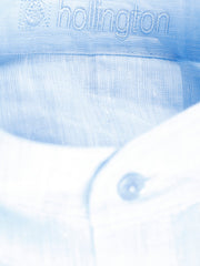 chemise à col mao en toile pur lin azur