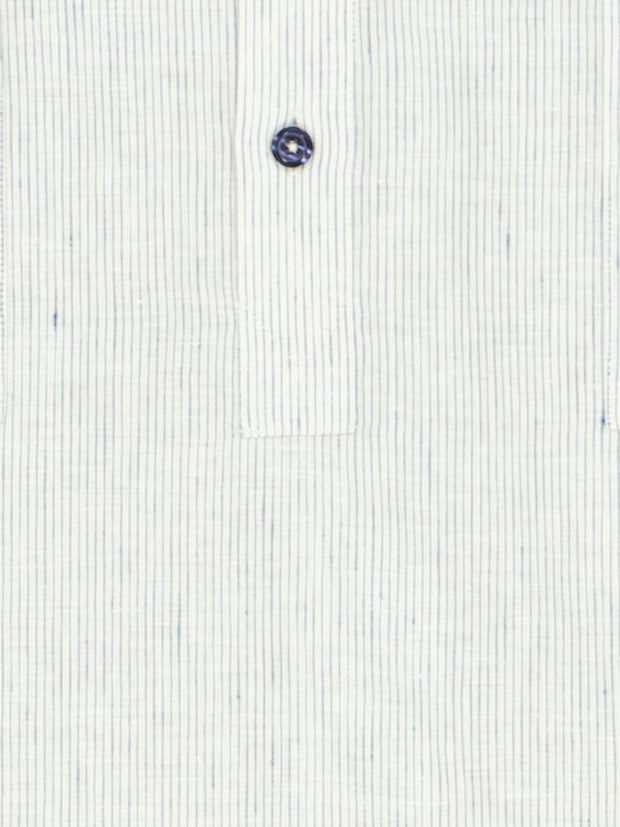 mao-collar shirt in natural linen with navy stripes