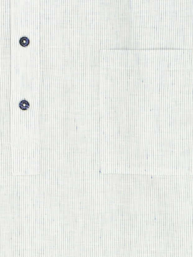 mao-collar shirt in natural linen with navy stripes