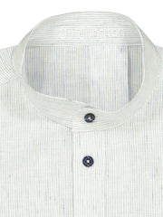 mao-collar shirt in natural linen with navy stripes