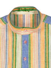 mao-collar shirt in pure linen with tangy fancy stripes 