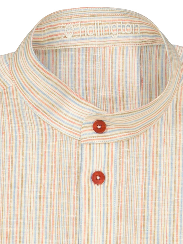 mao-collar shirt in pure linen with irregular stripes berlingot 