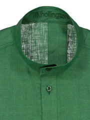 mao-collar shirt in pure linen canvas in moss green 