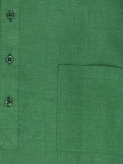 mao-collar shirt in pure linen canvas in moss green 