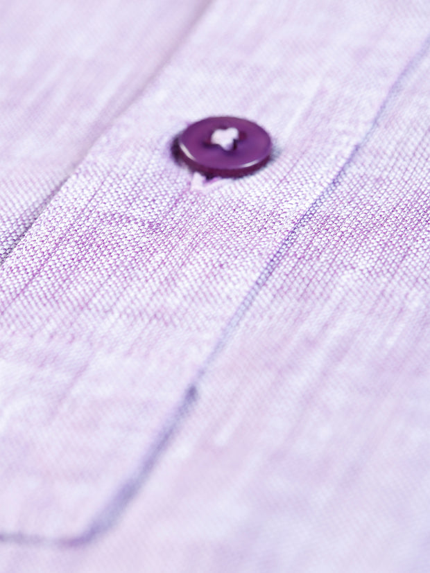 purple pure-linen canvas mao-collar shirt