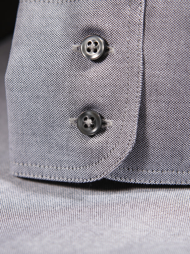 grey oxford cotton mao-collar shirt