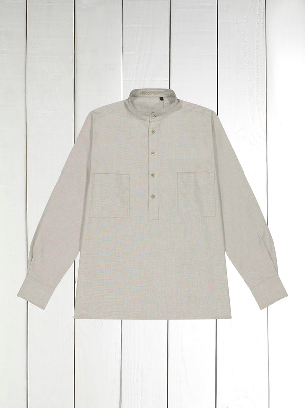 lichen oxford cotton mao-collar shirt