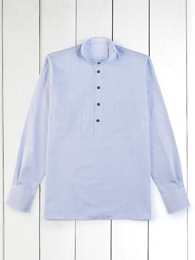 blue stripe cotton nehru-collar shirt 