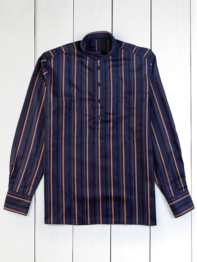 mahogany striped Tencel® nehru-collar shirt 