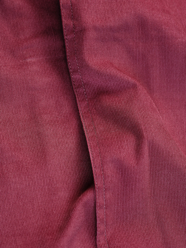 burgundy babycord nehru-collar shirt 