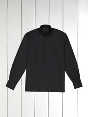 black caviar brushed cotton mao-collar shirt