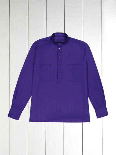 chemise col mao en coton brossé violet