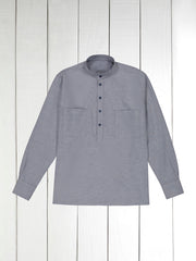 chemise col mao en flanelle gris bleu