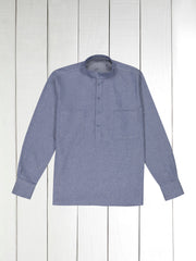 chemise col mao en coton à rayures gris bleu