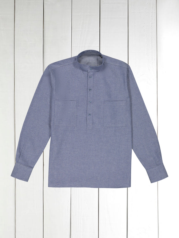 chemise col mao en coton à rayures gris bleu